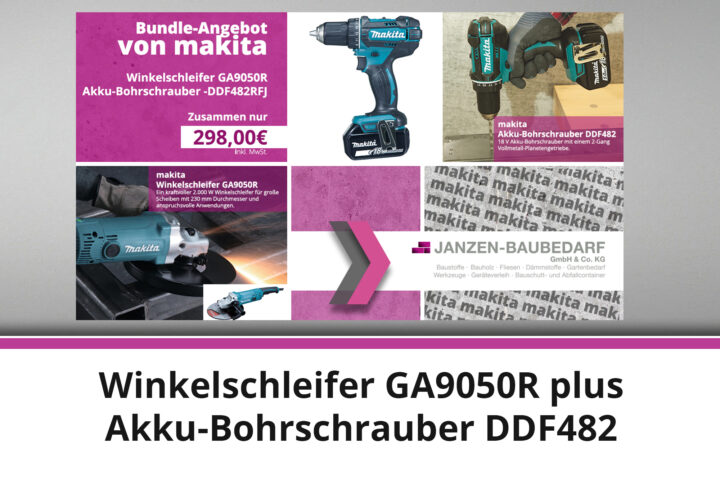 Angebot makita Winkelschleifer GA9050R plus Akku-Bohrschrauber DDF482