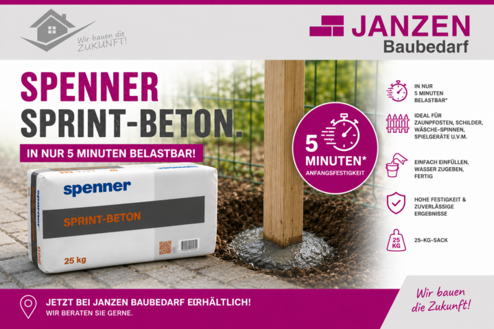 Spenner Sprint-Beton 25 kg für Zaunpfosten und Fundamente mit Anfangsfestigkeit nach 5 Minuten